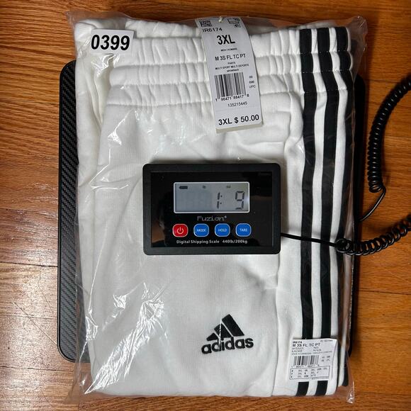 New Adidas Track Pants Men's 3XL White Black Essentials 3 Stripes Fleece Tapered - Picture 8 of 8